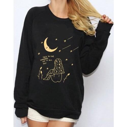 Talk to the Universe Let it all out Women Sweatshirt Beautiful Moon Stars Sweats Tops fashion casual pure cotton Pullover
