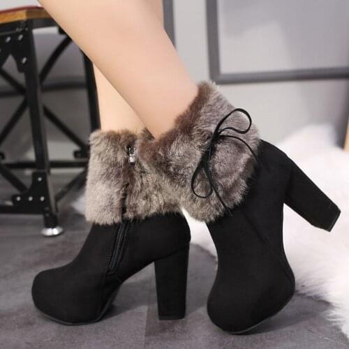 Winter girl maomao comfortable new thick with short boots bow side zippers high-heeled boots Martin female big yards of cotton