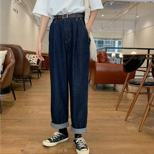 Jeans Women Plus Size Loose Denim Wide Leg Casual All-match Blue Trousers Chic Korean Style Retro Students Hipster Solid Jean