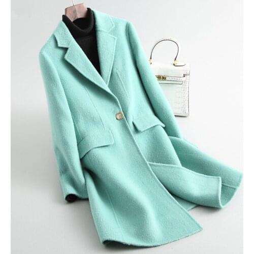 New Pop Women Medium Long Women Winter Jackets and Coats Casual Elegant Real Wool Coat Female Double Side Wool Coats A001