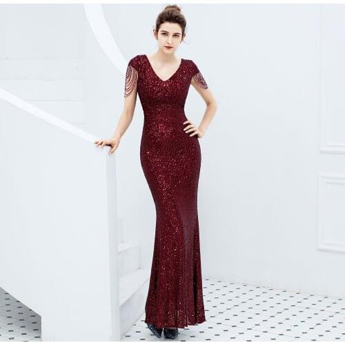 2021 New Evening Dress Female New Banquet Temperament Elegant Long Sequins Aura Queen Fish Tail Is Thin