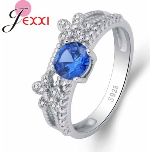 Elegant Bule Austrian Crystal 925 Sterling Silver Wreath Shape Ring High Quality Women Party Enagaement Gift Wholesale