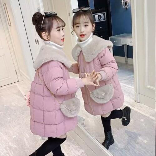 Winter Warm kids Long Coat New Children Outerwear Colorful Fur Collar Cotton Baby Girls Jackets Kids Outfits Girls clothes parka