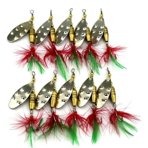 10PCS 6# fishing hooks hard metal sequin spinner spoon fishing lures bass wobbler minnow fish crank baits isca de pesca tackle