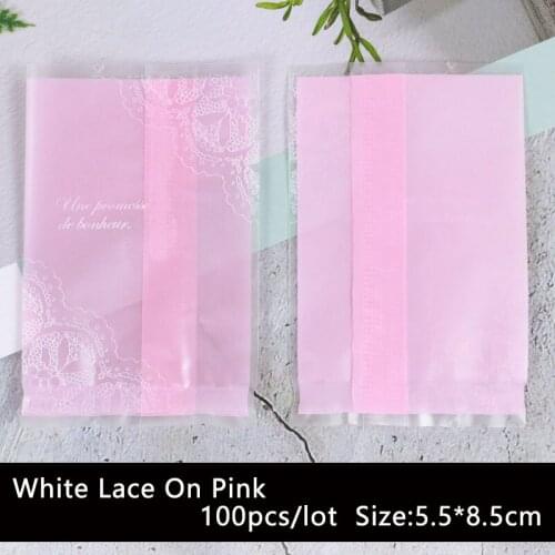 100pcs/lot Cookies Bag Candy Handmade Baking Food Pack Pink Bottom Lace Gear Homemade Biscuit Wedding Party Supplies Gift Bags