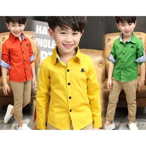 2021 Spring Childrens Clothes Baby Boy Child Solid Long Sleeve Turn-down Collar Cotton Shirts For Boys Kids Causal Shirt Top