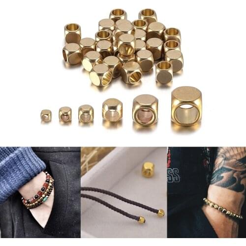 30-100pcs Cube Square Shape 2.5mm-6mm Solid Brass Nepal Beads Square Beads Loose Spacer Beads for Jewelry Making Findings