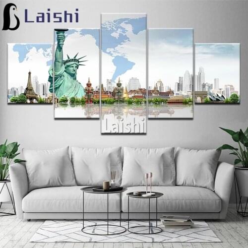 5pcs diamond painting kit Statue of Liberty the view of the city Full Square Round Diamond Embroidery Pictures for Room Decor