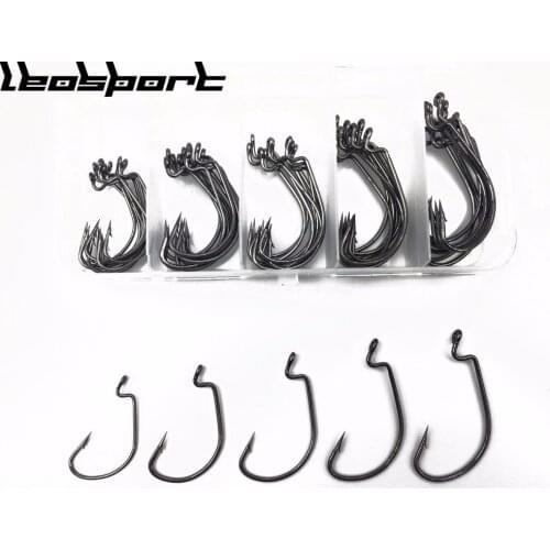 50pcs High Carbon Steel Crank Hooks Set 5 Size 1# 2# 1/0# 2/0# 3/0# Soft Bait Fish Hook Fishhook with Storage Box Fishing Tackle
