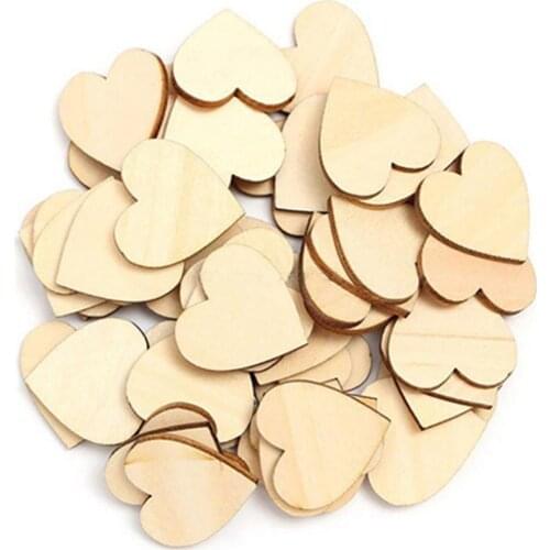 50 Pcs Heart Decoration Crafts Wooden Love Heart Shape DIY Hanging Heart Plain Decoration Crafts Wood DIY Crafts