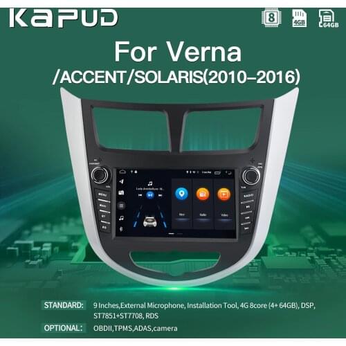 Kapud Multimedia Player Android 10 For Hyundai Solaris Accent Verna 2010-2016 Gps Navigation Radio Video Car Stereo 4G Audio BT