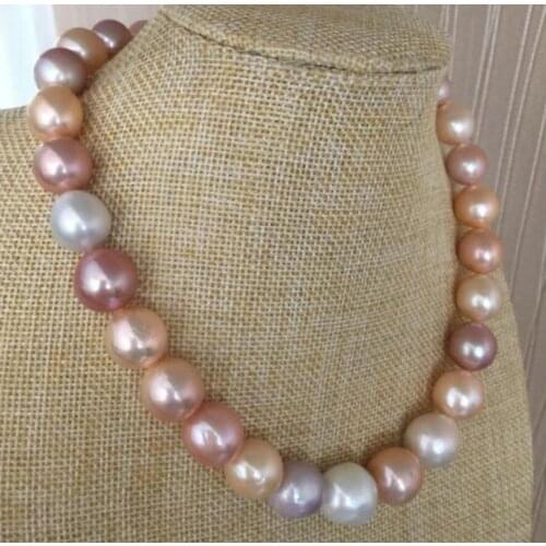 Free shipping 13-14mm south sea baroque gold pink purple multicolor pearl necklace 18inch