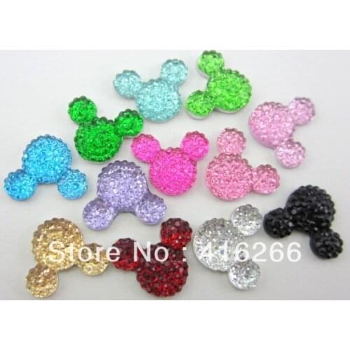 Free shipping fashion 1100pcs 12*16mm mixed 11 colors Mickey head shape flatback Resin rhinestone for DIY Decoration
