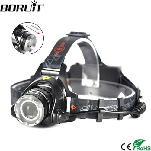 BORUiT XM-L T6 LED Headlamp 1000LM 3-Mode Zoom Headlight Rechargeable 18650 Waterproof Head Torch for Camping Hunting