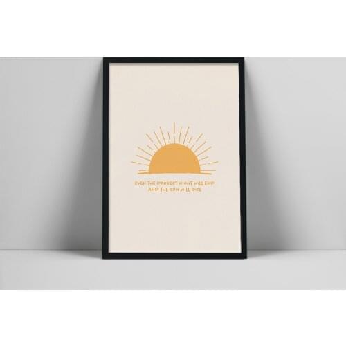 Sun Will Rise Quote Art Print | Line Drawing Sun | Abstract Sunburst Art | Typographic Quote Poster | Minimalist Art |al FeatCol
