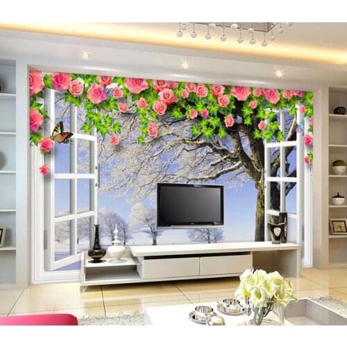Customized 3d wallpaper 3d tv wallpaper murals White window vine flowers beautiful winter scene 3 d background wall wallpaper