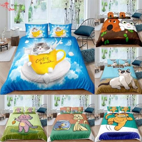 Cute Cat Puppy Dog Bedding Sets Animal Duvet Cover Bed Cover 90/135 Bedclothes Twin/Queen/King Size Bed Set Teens Bedding Gifts