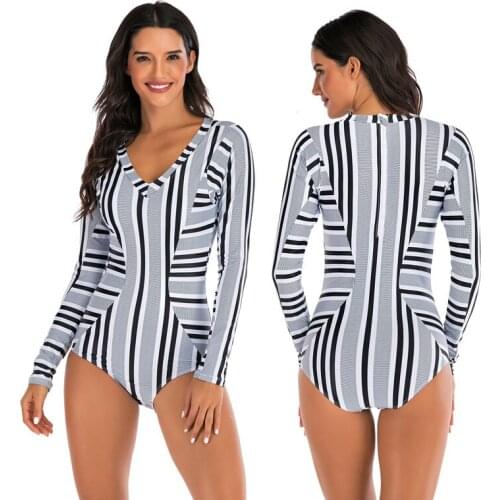 One Piece Swimsuits for Women,Sun Protection Long Sleeve Rash Guards Surfing Beachwear Back Zip Compression Swimwear Bodysuit