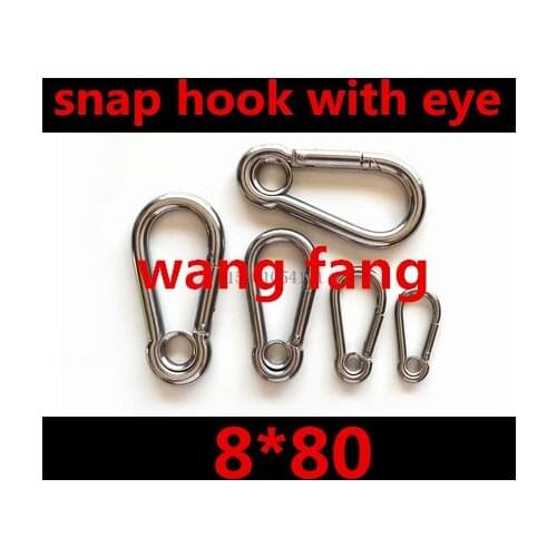 M8 8mm*80mm, snap hook with eye stainless steel 304 spring hook,carbine hook,carabiner,spring clip boat hardware rigging