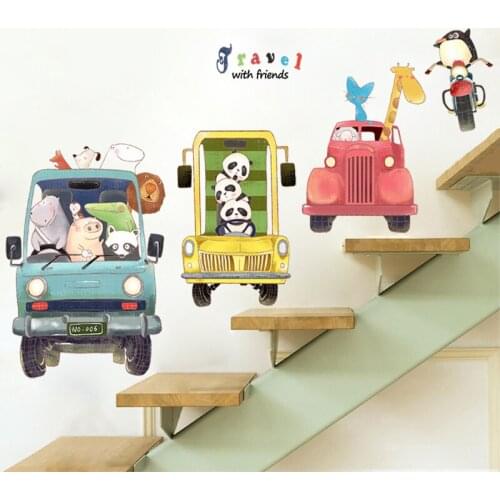 Cartoon Car Wall Sticker for Kids Room Living Room Bedroom Decoration Animals Wall Decal Vinyl Wallpaper