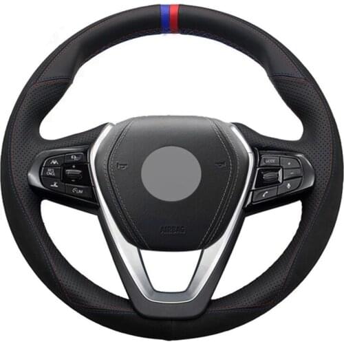 Car Steering Wheel Cover Soft Black Genuine Leather Suede For BMW G30 G31 530i 540i 530e G32 G11 G12 X3 X4 X5 X7 2017-2019