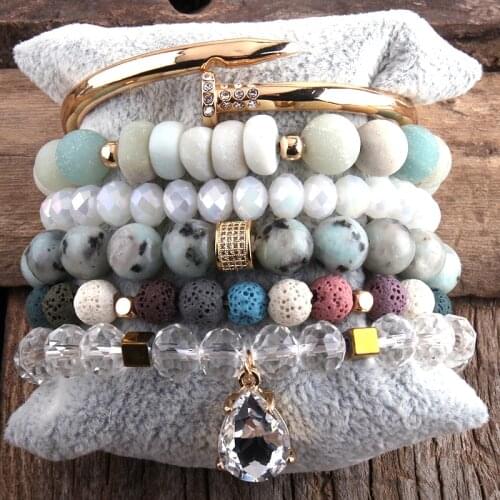 RH Fashion Boho Jewelry Natural Stone Beaded Bracelet Bangle 6pc Stack Bracelet Set For Women Bohemian Jewelryes Gift DropShip