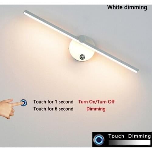 Nordic Simplicity Led Wall Lamp Touch Dimming 300° In Front Of Rotating Room Bath Decor Bedside Mirror Loft Shelf