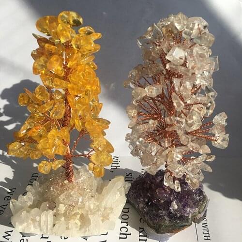 Natural Crystals Cluster Quartz Tree Bonsai Rich Lucky Healing Gemstones Reiki Feng Shui Home Decoration