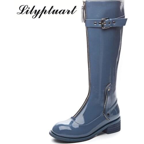 2019 new leather guidi Long boots female England style autumn and winter riding boots women plus velvet front zipper boots