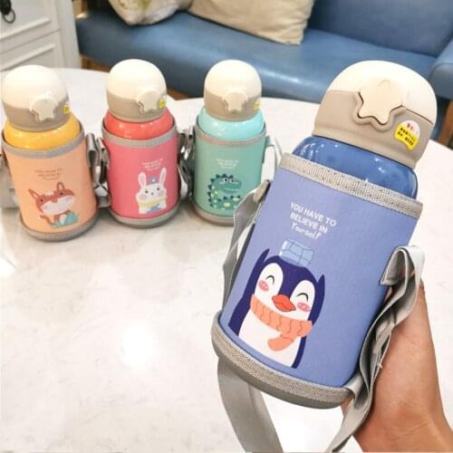 New childrens day gift dual-purpose cup set 316 stainless steel vacuum flask with straw cup baby water cup cartoon water bottle