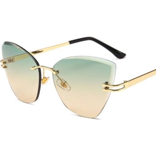 Fashion Luxury Gradient Cat Eye Sunglasses Women Brand Designer shades Metal Big Crystal Rimless Sunglasses Summer Eyewear