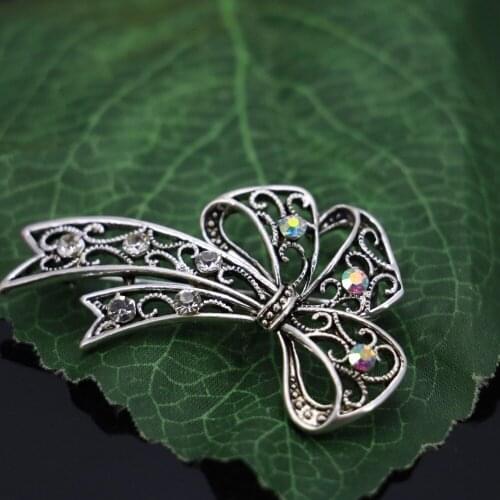 Gifts For Girl Women Bowknot Jewelry making Accessories Rhinestone Brooch Breastpin Elegant Brooches Crystal Wedding 30*49mm