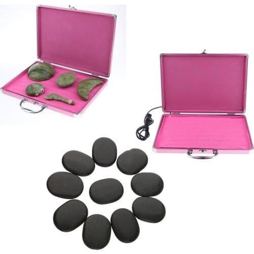 Professional Pink Metal Hot Rock Heating Box Warmer Case Heater +10pcs Massage Stones Set Kit