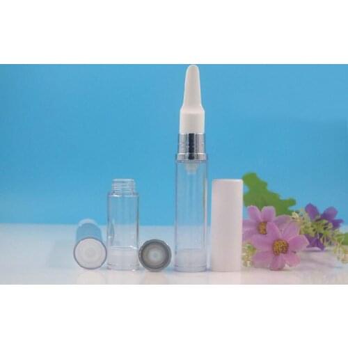 10ML clear Plastic Airless Bottle silver Long Press Pump white lid Lotion/Emulsion/Eye Serum/Essence Skin Care Cosmetic Packing