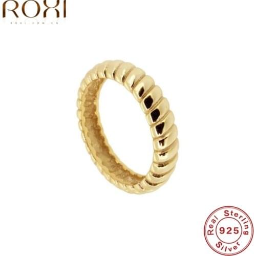 ROXI Ins Twist Finger Rings for Women Girls Gift Wedding Ring 925 Sterling Silver Simple Round Rings Engagement Ring Jewelry