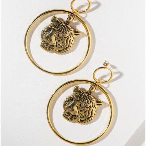 Modern Womens Earrings 2021 Cool Stuff New Boho Products Vintage Lion Head Big Circle Personality Fashion Jewelry-Accessories