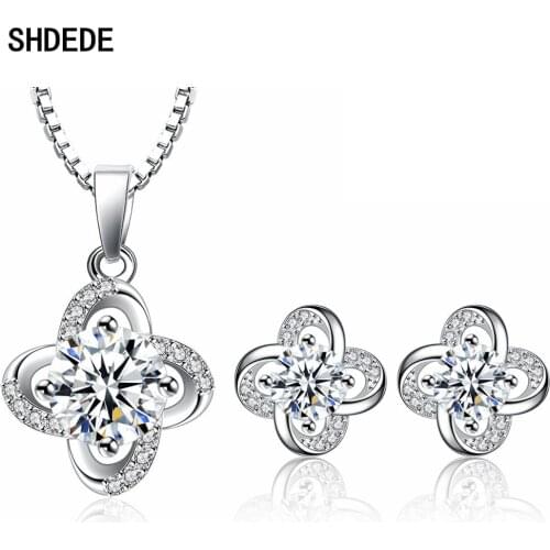 SHDEDE Jewelry Sets For Women Necklace And Earrings Flower Embellished With Crystals From Swarovski Party Gift Korean Fashion -W