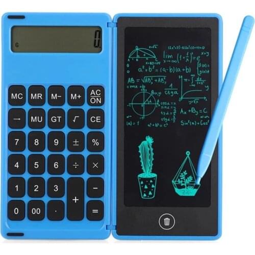 Foldable Calculator & 6 Inch LCD Writing Tablet Digital Drawing Pad 12 Digits Display with Stylus Pen Erase Button Lock Function