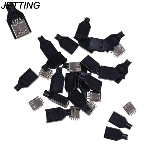 JETTING 10Pcs USB2.0 Type-A Plug 4-pin female Adapter Connector jack&Black Plastic Cover