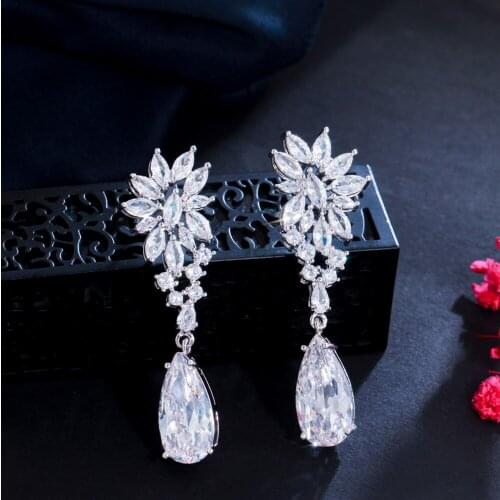 ThreeGraces Sparkling Marquise Cut Cubic Zirconia Long Drop Dangle Earrings for Women Bridal Wedding Engagement Jewelry ER692