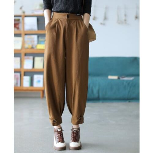 Vintage pure cotton elastic waist casual pants women spring 2021 new loose all-match harem pants streetwear women pants women