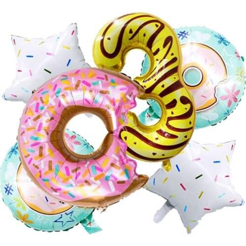 Party Factory - Donut Balloon Party Decorations Pink Doughnut Balloons with Sprinkles 32 inch Number 1-9 Balloon Theme Birthday