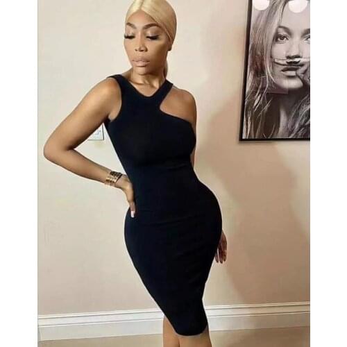 High Quality Black Sleeveless Rayon Bandage Dress Elegant Evening Party Dress Vestidos