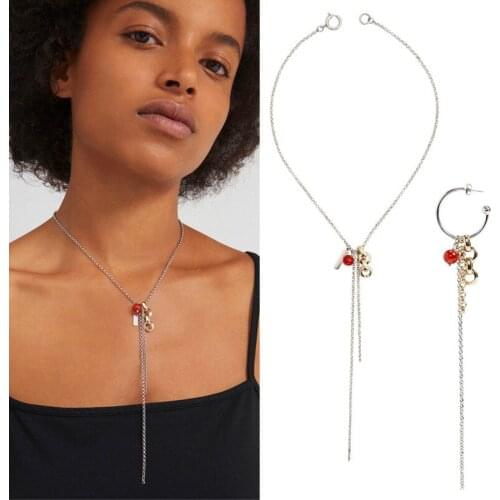 Jewelry gold and silver color matching red agate beads chain tassel Long Necklace Earrings Jewelry Set for women