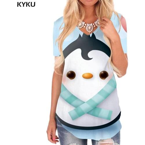 KYKU Penguin T Shirt Women Animal V-neck Tshirt Love Funny T shirts Romantic Tshirts Printed Womens Clothing Punk Rock Cool