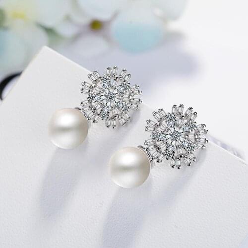 Chandler Sweet Big Snowflake Flower Rhinestone Simulated Pearl Stud Earring For Girls Chic Dainty Color Bronics ED538
