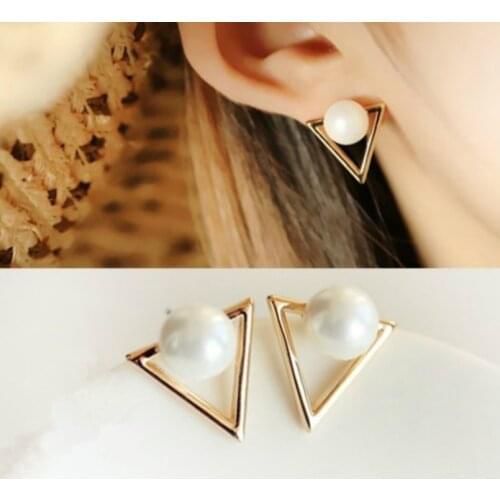 Hot fashion earrings jewelry personality triangle Imitation pearls stud earrings for women jewelry Bijoux