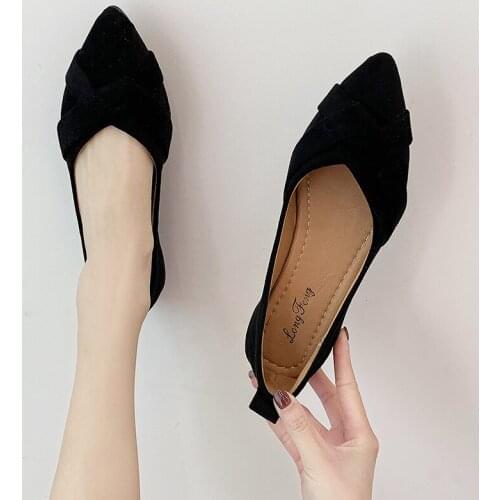 2020 autumn new all-match comfortable soft sole flat single shoes women pointed shallow suede peas shoes scoop shoes