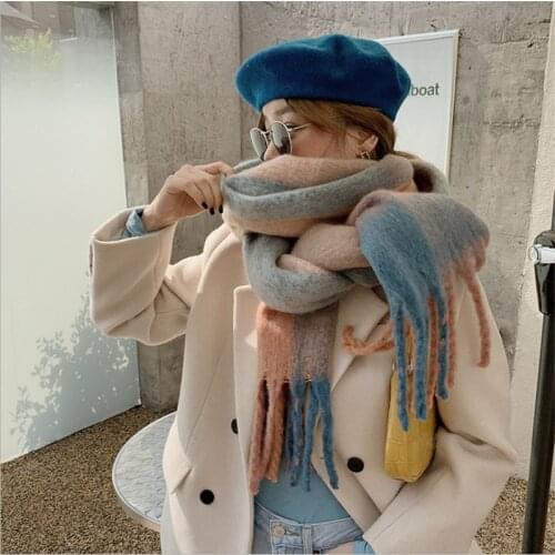 Winter Scarf Women Soft Cashmere Scarves Wraps Tassel Shawl Thicken Warm Unisex Basic Blanket Colorful Plaid Pashmina Stoles