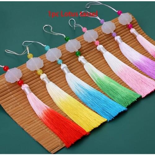 1pc Lotus Flower Beads Tassel Gradient Color Polyester Silk Fringe Tassel Trim Pendant For DIY Craft Jewelry Accessories
